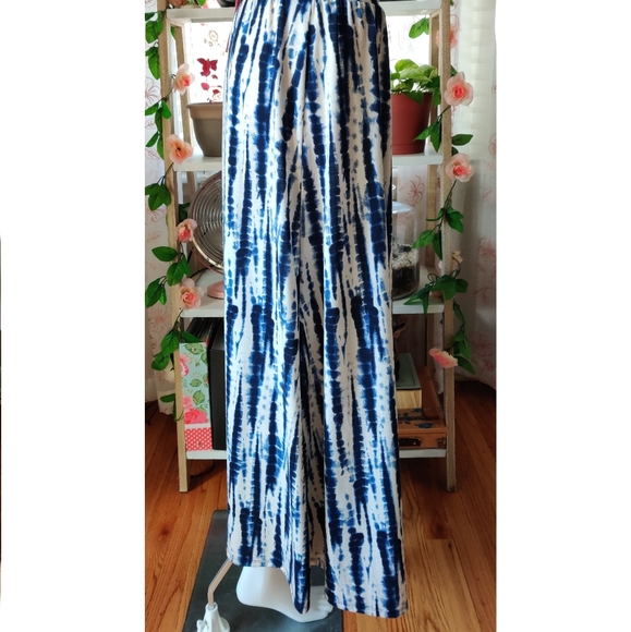 Joe B High Waist Boho Cream Navy Tie-dyed Maxi Skirt Size Medium - Picture 4 of 9